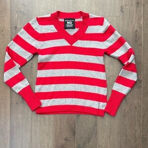 The Ohio State Alma Mater Red and Gray Striped V-Neck Sweater